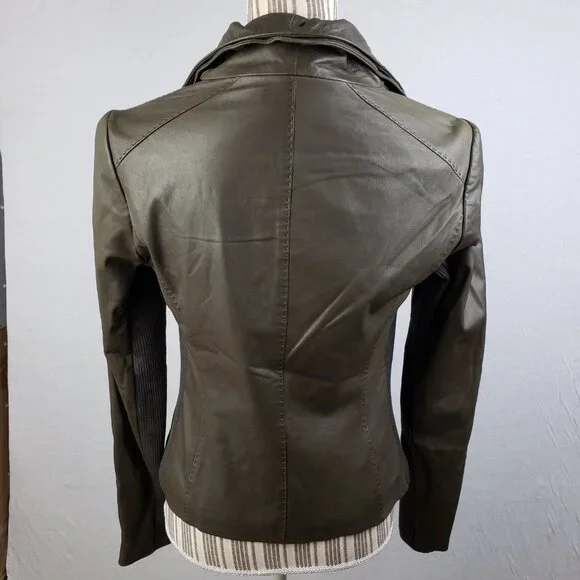 VINCE Leather Scuba Jacket Biker Lustrous Asymmetrical Minimalist Taupe Gray M